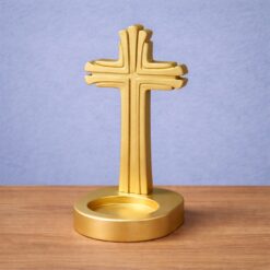 NFC Asztali kereszt gyertyatartó szobor - Arany színben