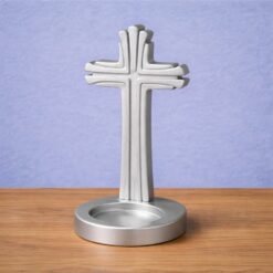 NFC Asztali kereszt gyertyatartó szobor - Ezüst színben